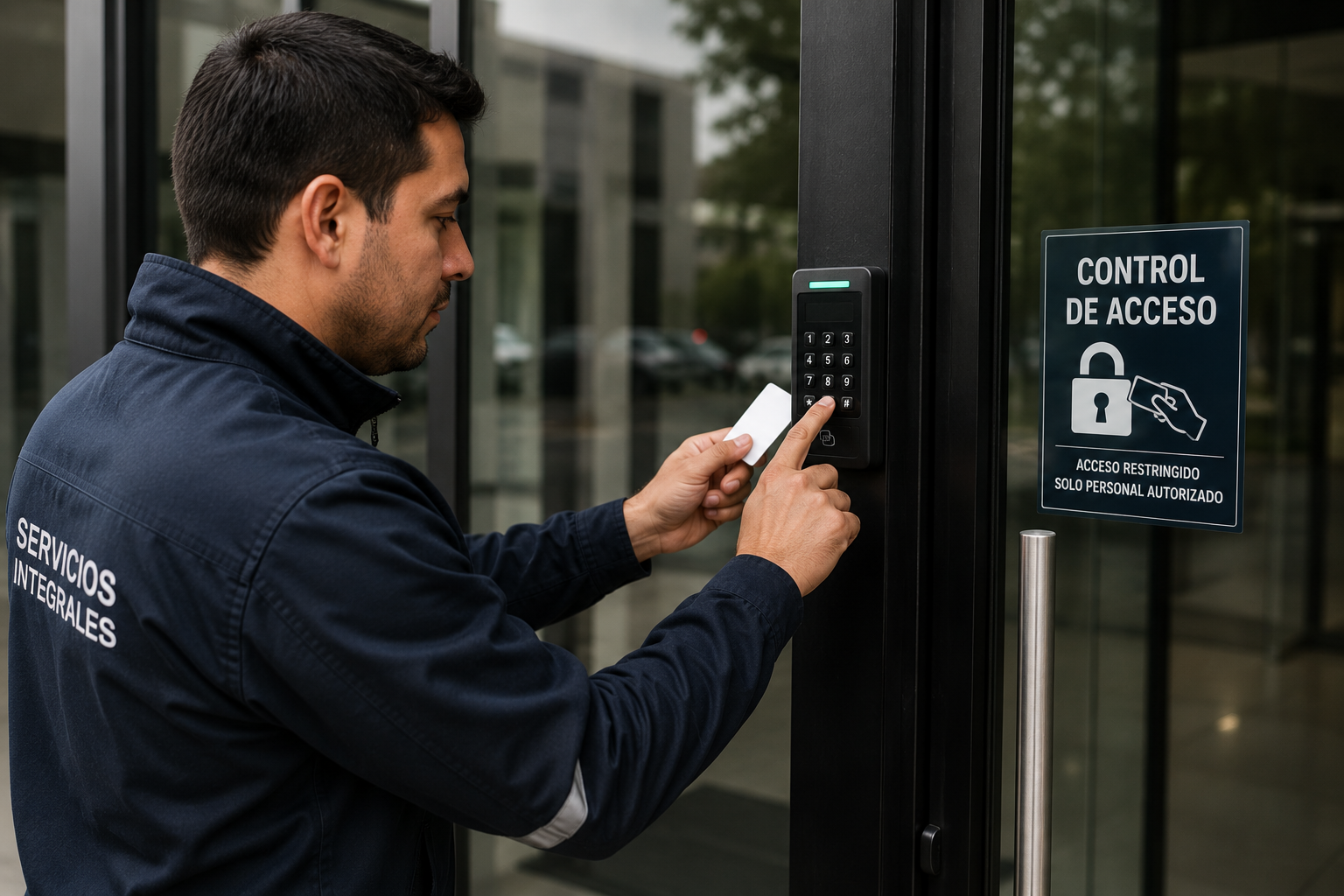 Técnico configurando sistema de control de acceso