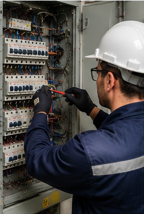 Técnico trabajando en mantención eléctrica